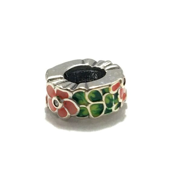 Sterling Silver Bead Charm 925 CZ Peach Green Flowers For DIY Bracelets - Picture 11 of 12